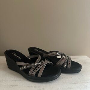 Skechers Bronze-Tone Crisscross Wedge Sandals